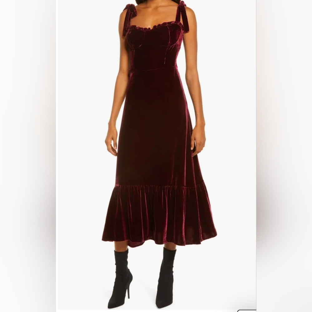 Reformation Antoinette Tie Strap Velvet Midi Dress Size 6